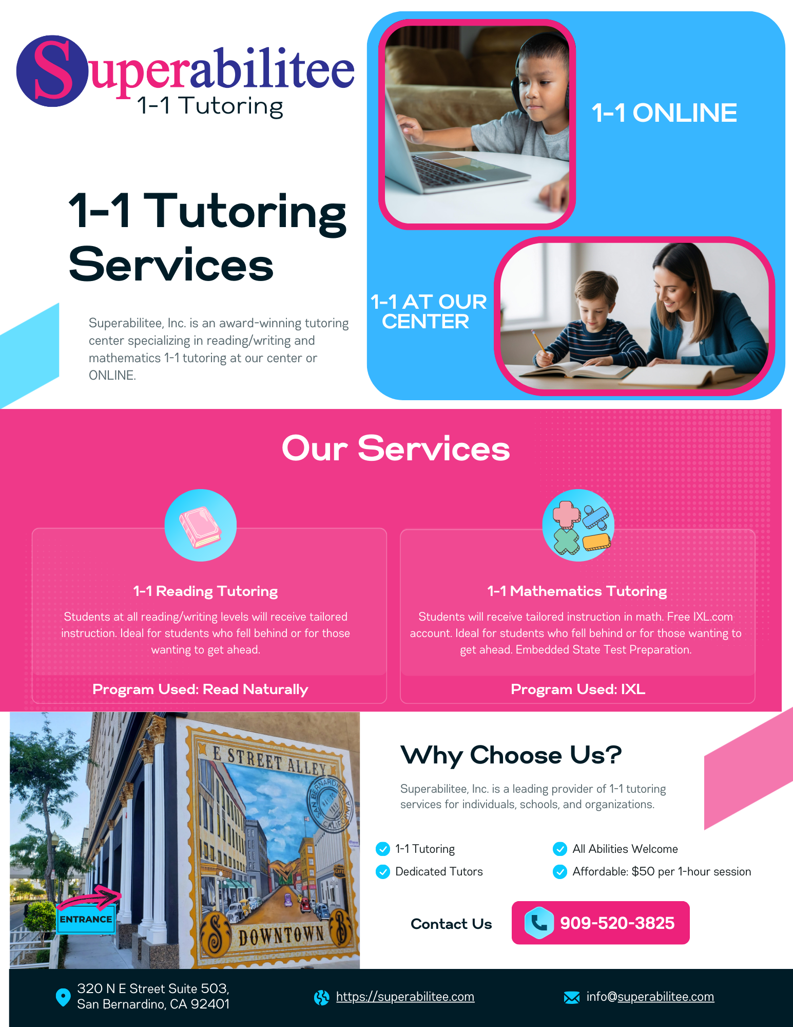 Superabilitee Inc. 1-1 Tutoring promo flyer